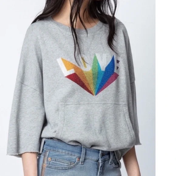 Zadig & Voltaire Light Gray Knit Kaly Love Rainbow Sweatshirt S - Picture 1 of 6